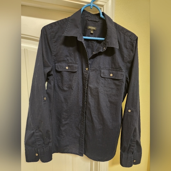 Talbots Navy Button-Front Utility Shirt | Size 14 | Classic Casual Top - Picture 2 of 2